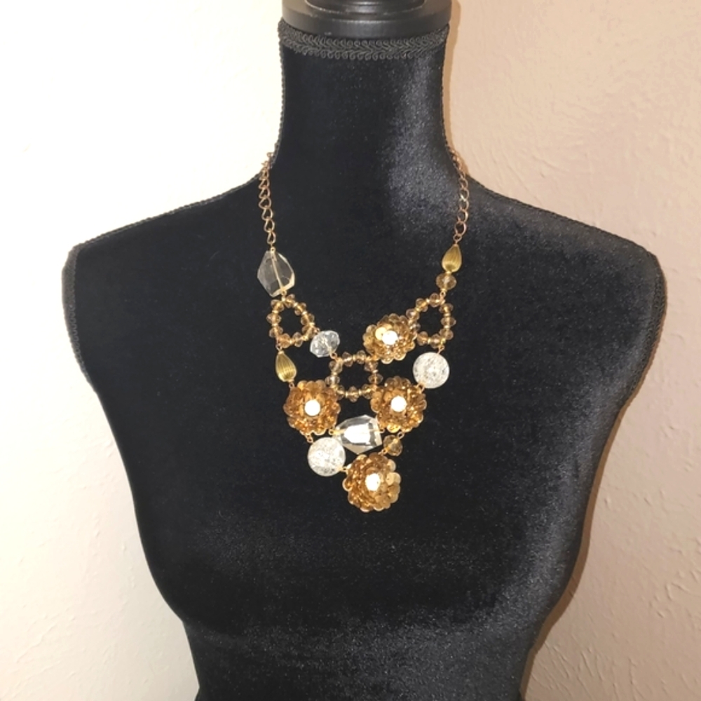 Vintage necklace floral asymmetrical beaded copper statement